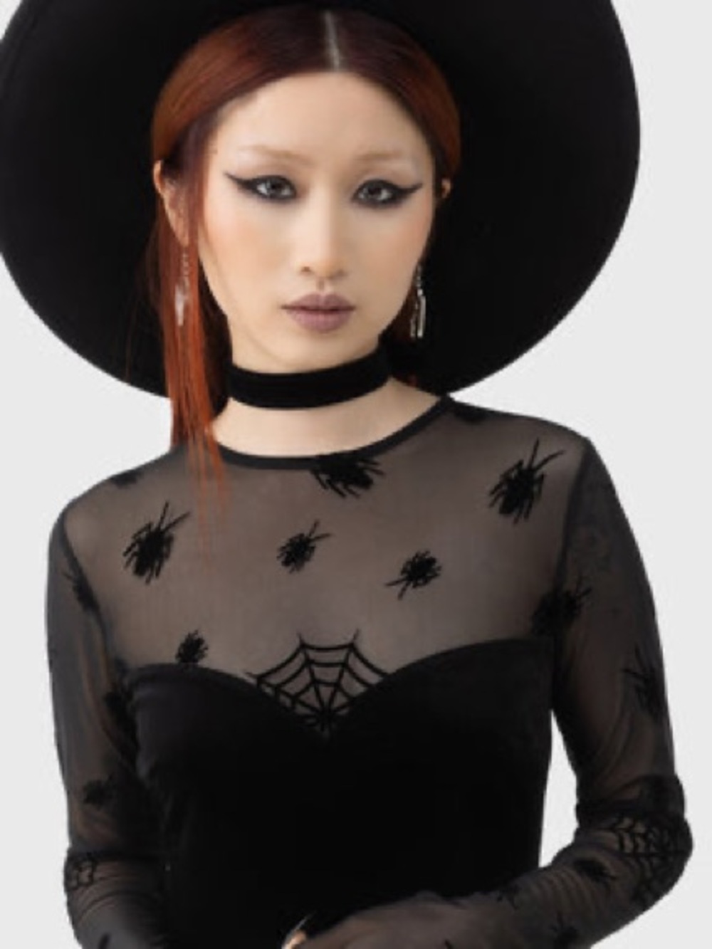Killstar x Beetlejuice mesh long sleeve black velvet skater dress  S